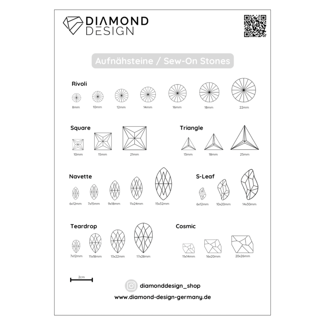 Größenübersicht Aufnähsteine zum Ausdrucken - Kostenlos