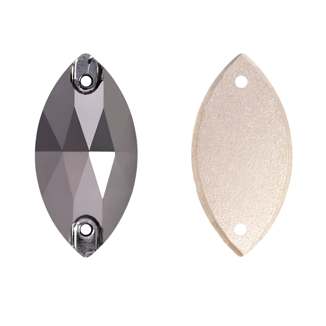 Aufnähsteine Glas - Navette - Jet Hematite