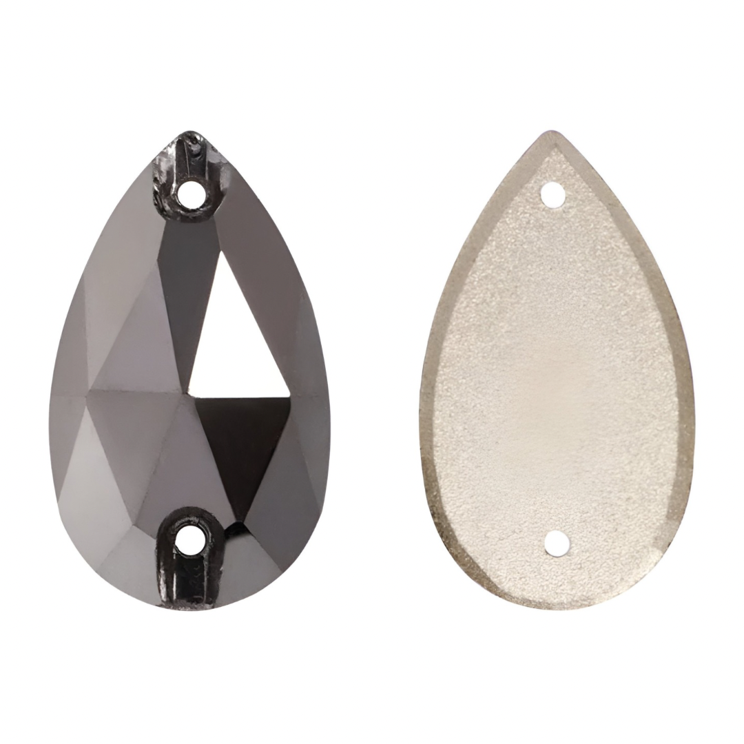 Aufnähsteine Glas - Teardrop - Jet Hematite